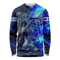 Blue Lightning Striped Bass Long Sleeve Shirt Power Surge Fishing Hook Electric Print - Wonder Print Shop