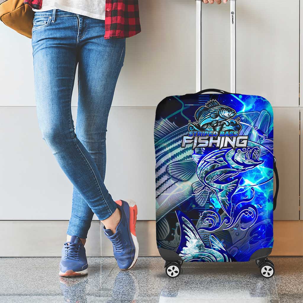 Blue Lightning Striped Bass Luggage Cover Power Surge Fishing Hook Electric Print - Wonder Print Shop