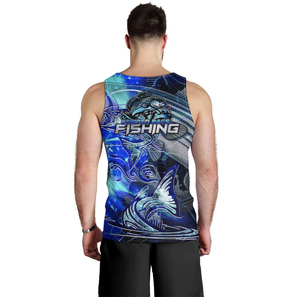 Blue Lightning Striped Bass Men Tank Top Power Surge Fishing Hook Electric Print - Wonder Print Shop