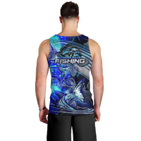 Blue Lightning Striped Bass Men Tank Top Power Surge Fishing Hook Electric Print - Wonder Print Shop