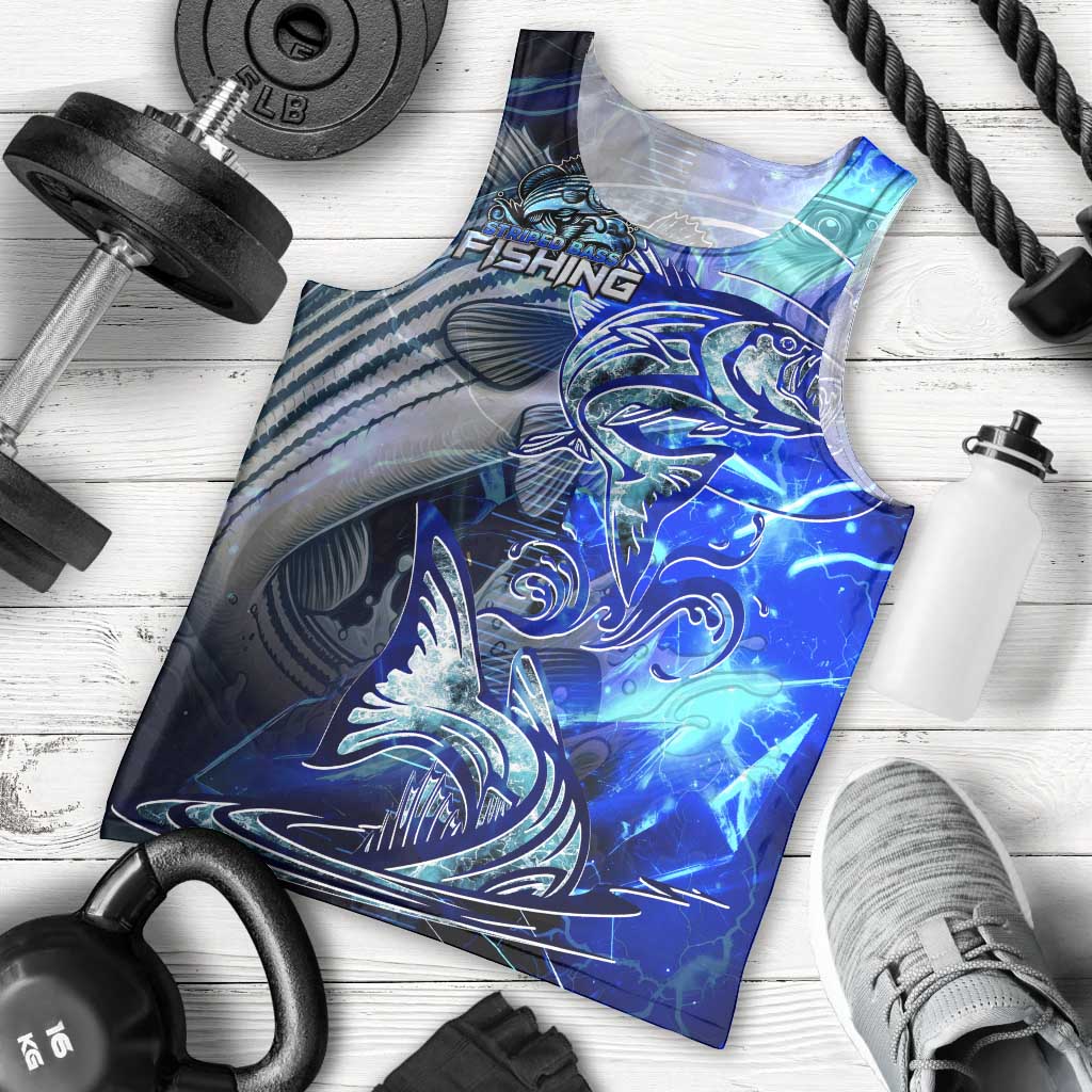 Blue Lightning Striped Bass Men Tank Top Power Surge Fishing Hook Electric Print - Wonder Print Shop