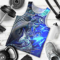 Blue Lightning Striped Bass Men Tank Top Power Surge Fishing Hook Electric Print - Wonder Print Shop