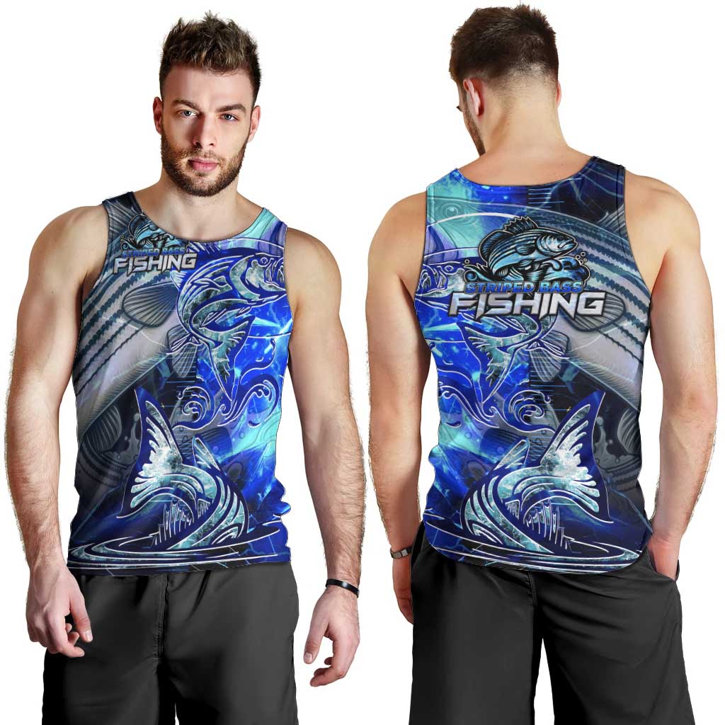 Blue Lightning Striped Bass Men Tank Top Power Surge Fishing Hook Electric Print - Wonder Print Shop