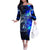 Blue Lightning Striped Bass Off The Shoulder Long Sleeve Dress Power Surge Fishing Hook Electric Print - Wonder Print Shop