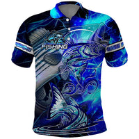 Blue Lightning Striped Bass Polo Shirt Power Surge Fishing Hook Electric Print - Wonder Print Shop