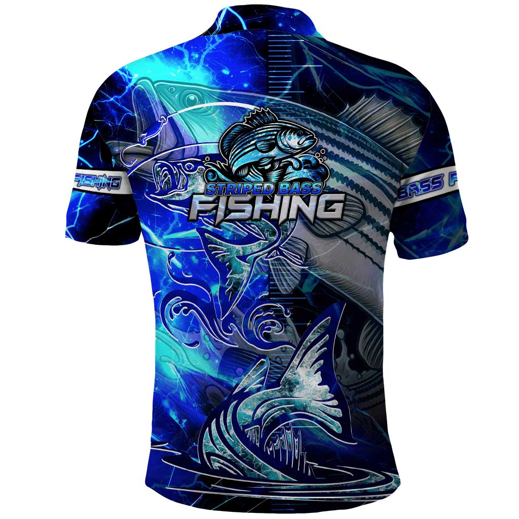 Blue Lightning Striped Bass Polo Shirt Power Surge Fishing Hook Electric Print - Wonder Print Shop