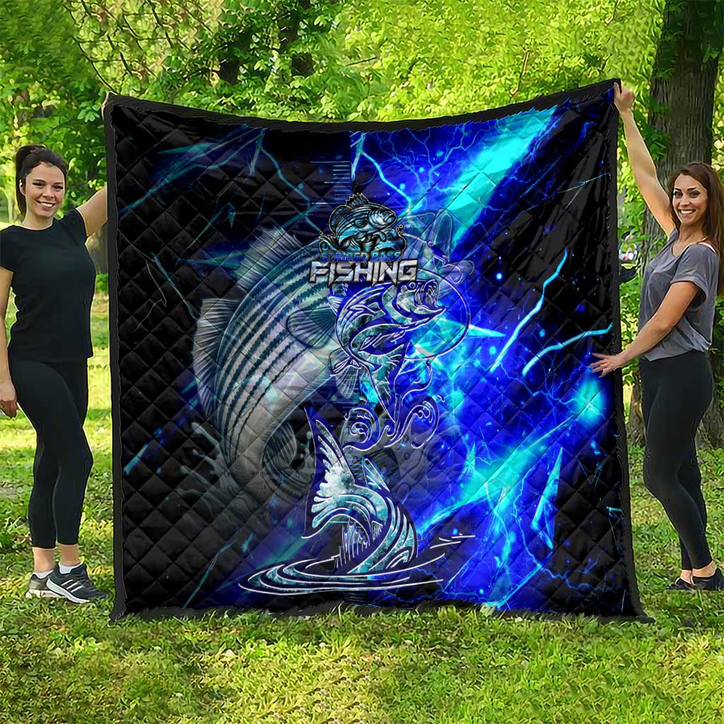 Blue Lightning Striped Bass Quilt Power Surge Fishing Hook Electric Print - Wonder Print Shop