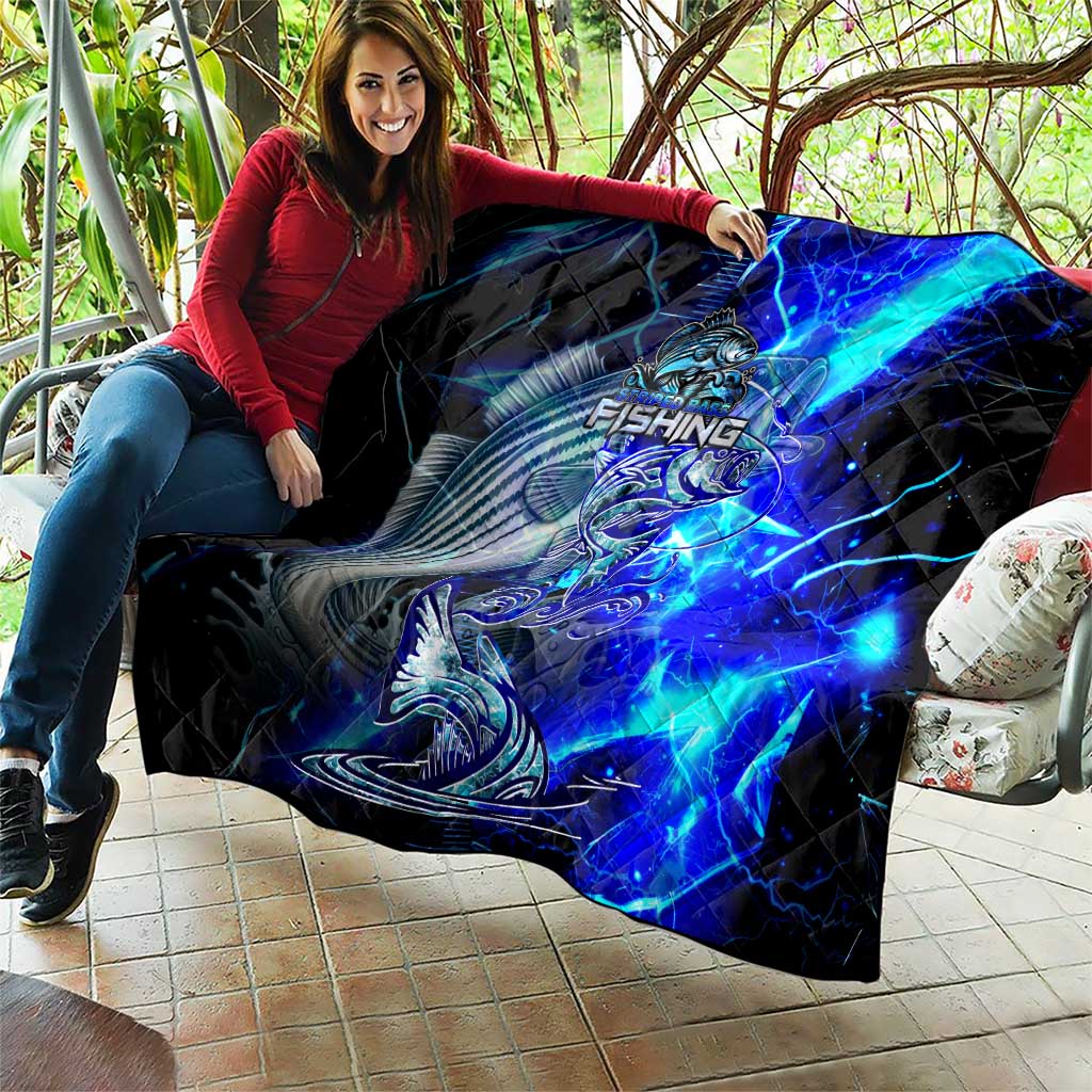 Blue Lightning Striped Bass Quilt Power Surge Fishing Hook Electric Print - Wonder Print Shop