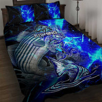 Blue Lightning Striped Bass Quilt Bed Set Power Surge Fishing Hook Electric Print - Wonder Print Shop