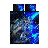 Blue Lightning Striped Bass Quilt Bed Set Power Surge Fishing Hook Electric Print - Wonder Print Shop