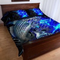 Blue Lightning Striped Bass Quilt Bed Set Power Surge Fishing Hook Electric Print - Wonder Print Shop