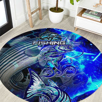 Blue Lightning Striped Bass Round Carpet Power Surge Fishing Hook Electric Print - Wonder Print Shop