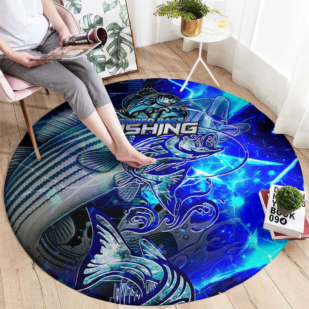 Blue Lightning Striped Bass Round Carpet Power Surge Fishing Hook Electric Print - Wonder Print Shop