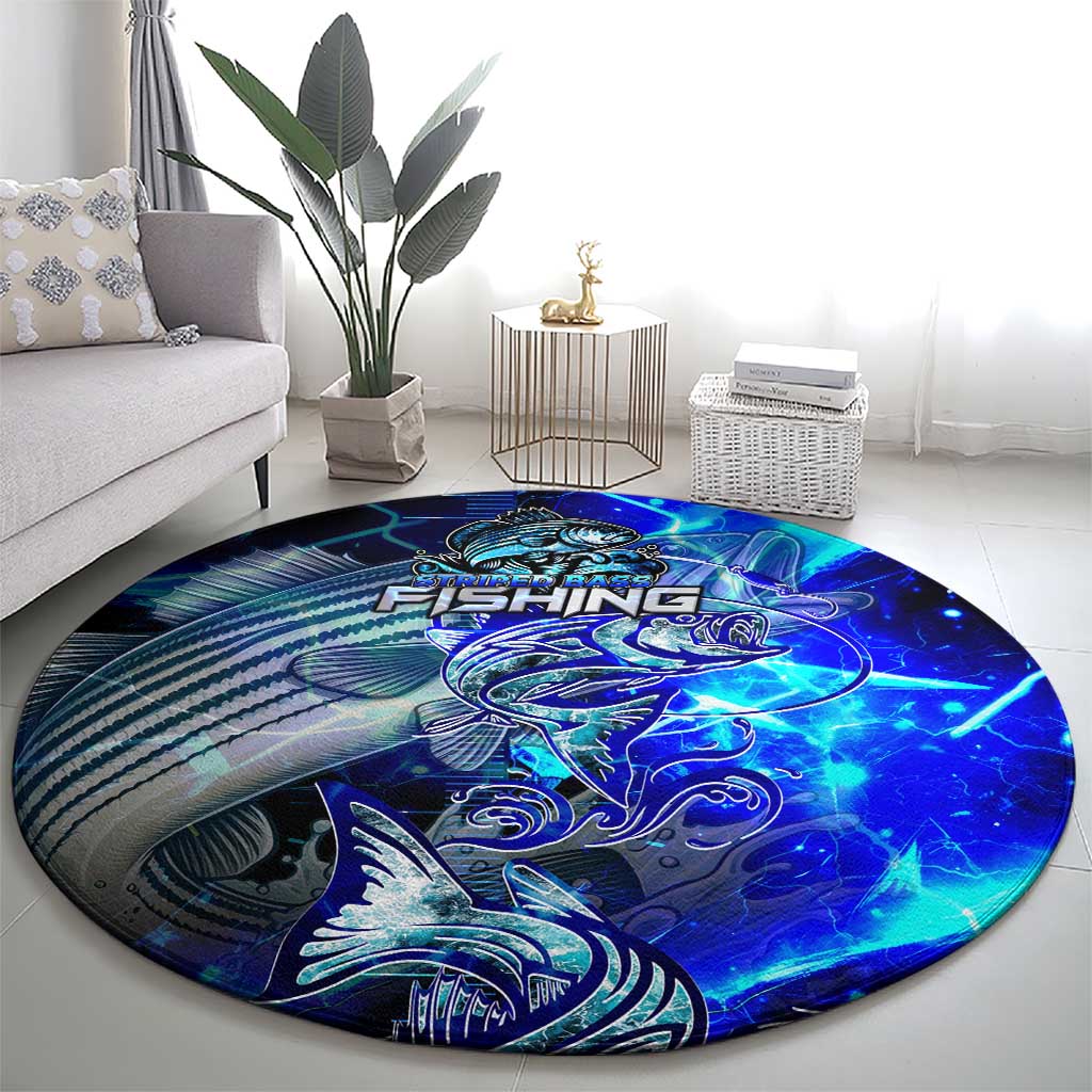 Blue Lightning Striped Bass Round Carpet Power Surge Fishing Hook Electric Print - Wonder Print Shop