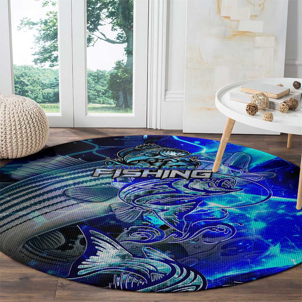 Blue Lightning Striped Bass Round Carpet Power Surge Fishing Hook Electric Print - Wonder Print Shop