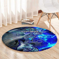 Blue Lightning Striped Bass Round Carpet Power Surge Fishing Hook Electric Print - Wonder Print Shop