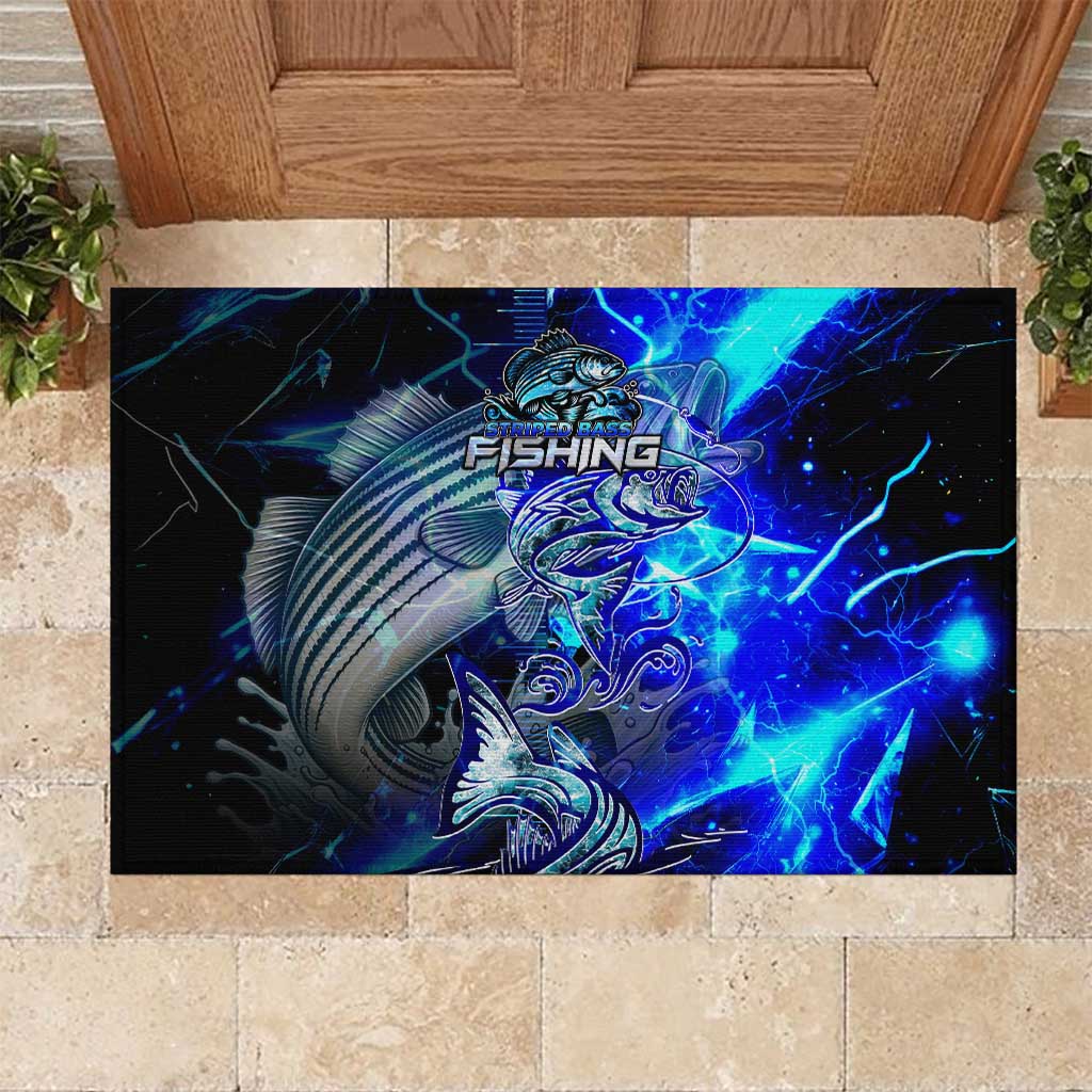 Blue Lightning Striped Bass Rubber Doormat Power Surge Fishing Hook Electric Print - Wonder Print Shop