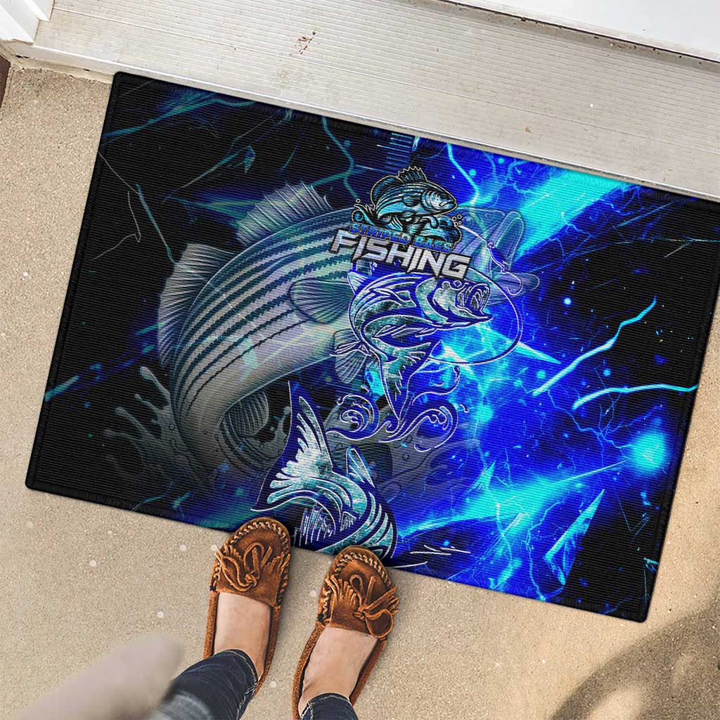 Blue Lightning Striped Bass Rubber Doormat Power Surge Fishing Hook Electric Print - Wonder Print Shop