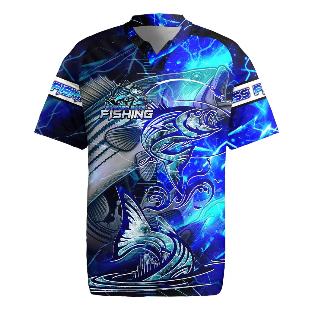 Blue Lightning Striped Bass Rugby Jersey Power Surge Fishing Hook Electric Print - Wonder Print Shop