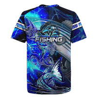 Blue Lightning Striped Bass Rugby Jersey Power Surge Fishing Hook Electric Print - Wonder Print Shop