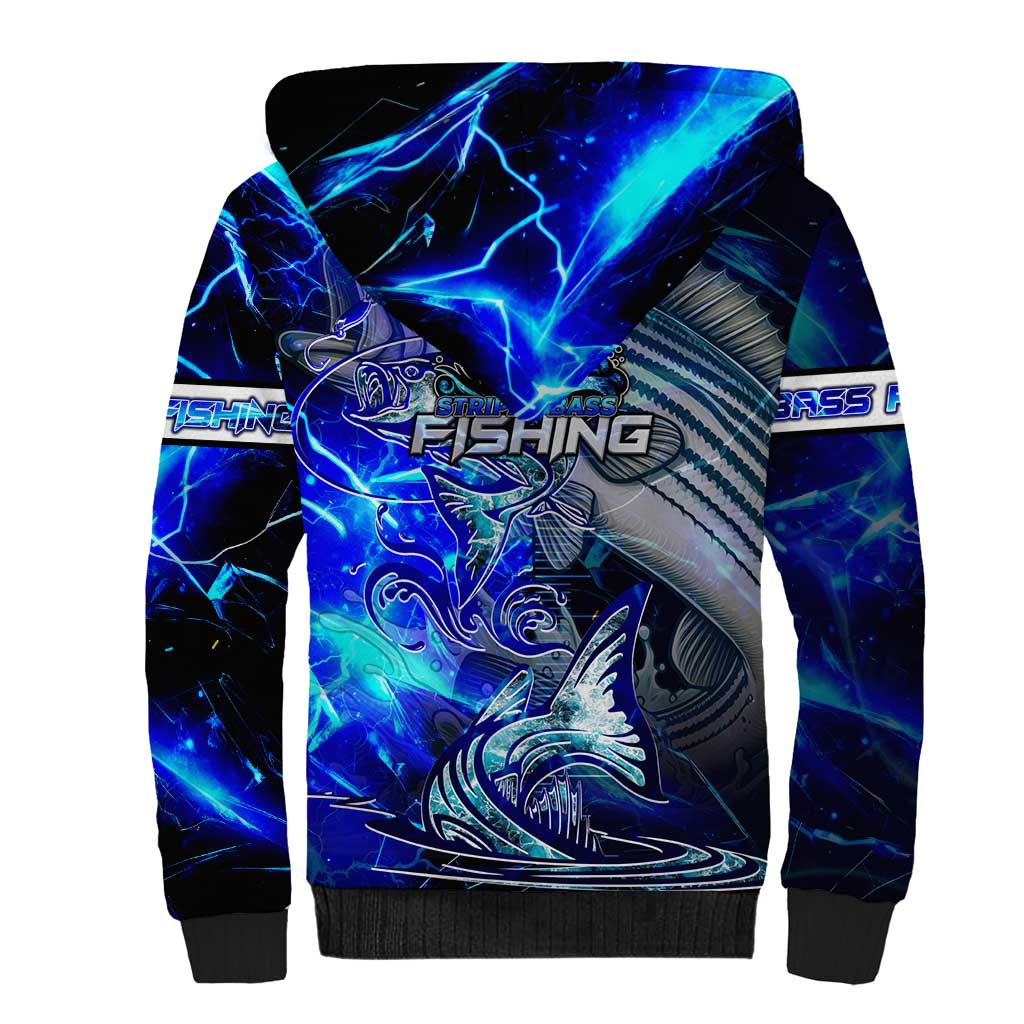 Blue Lightning Striped Bass Sherpa Hoodie Power Surge Fishing Hook Electric Print - Wonder Print Shop