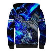 Blue Lightning Striped Bass Sherpa Hoodie Power Surge Fishing Hook Electric Print - Wonder Print Shop