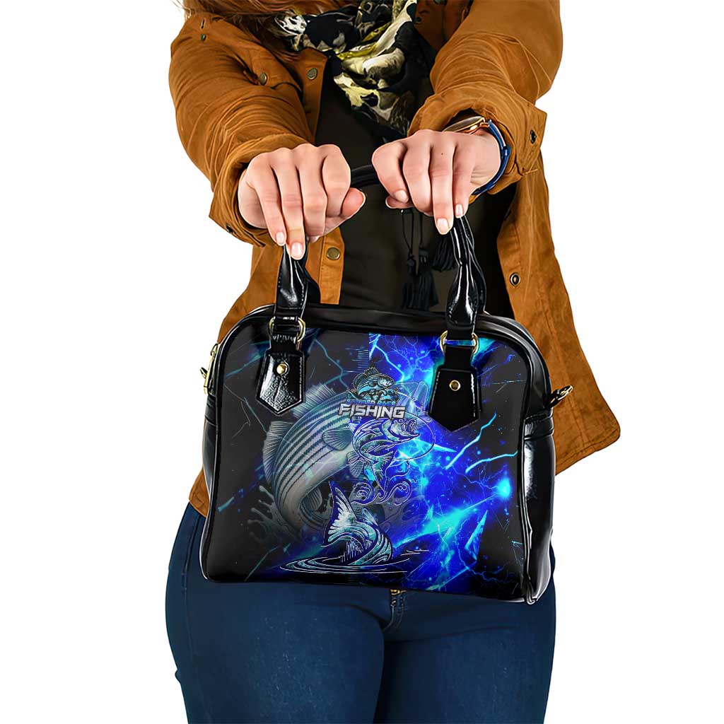 Blue Lightning Striped Bass Shoulder Handbag Power Surge Fishing Hook Electric Print - Wonder Print Shop