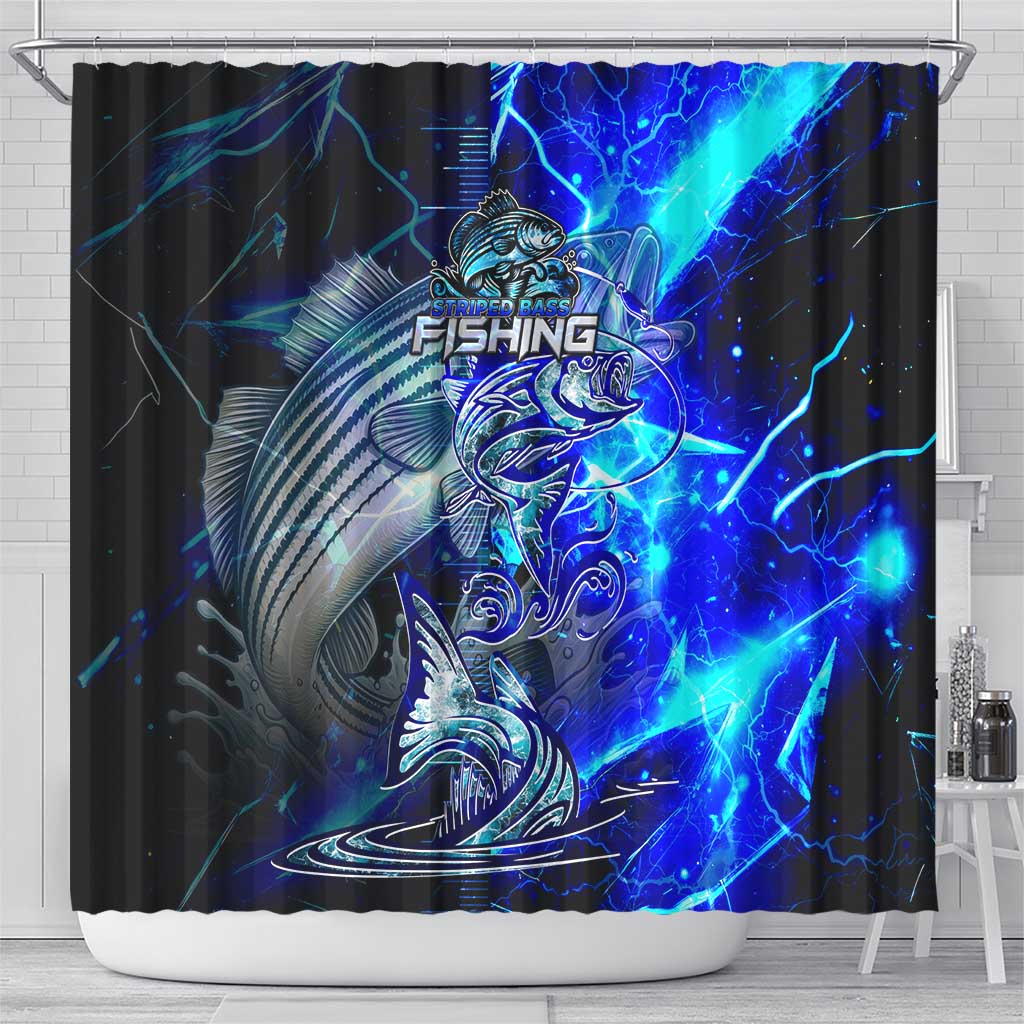 Blue Lightning Striped Bass Shower Curtain Power Surge Fishing Hook Electric Print - Wonder Print Shop