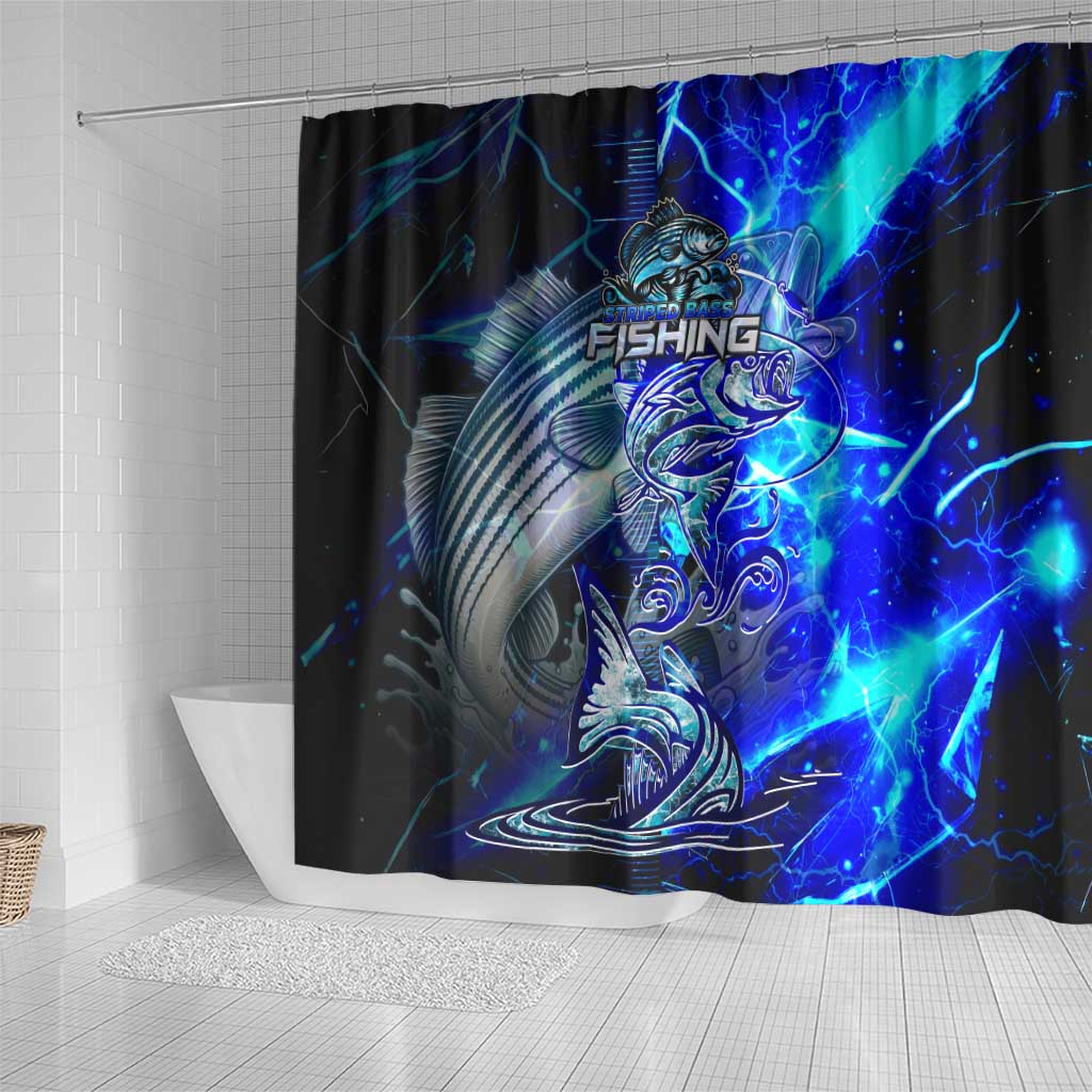 Blue Lightning Striped Bass Shower Curtain Power Surge Fishing Hook Electric Print - Wonder Print Shop