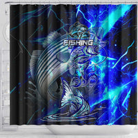 Blue Lightning Striped Bass Shower Curtain Power Surge Fishing Hook Electric Print - Wonder Print Shop