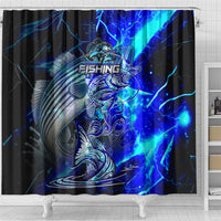 Blue Lightning Striped Bass Shower Curtain Power Surge Fishing Hook Electric Print - Wonder Print Shop