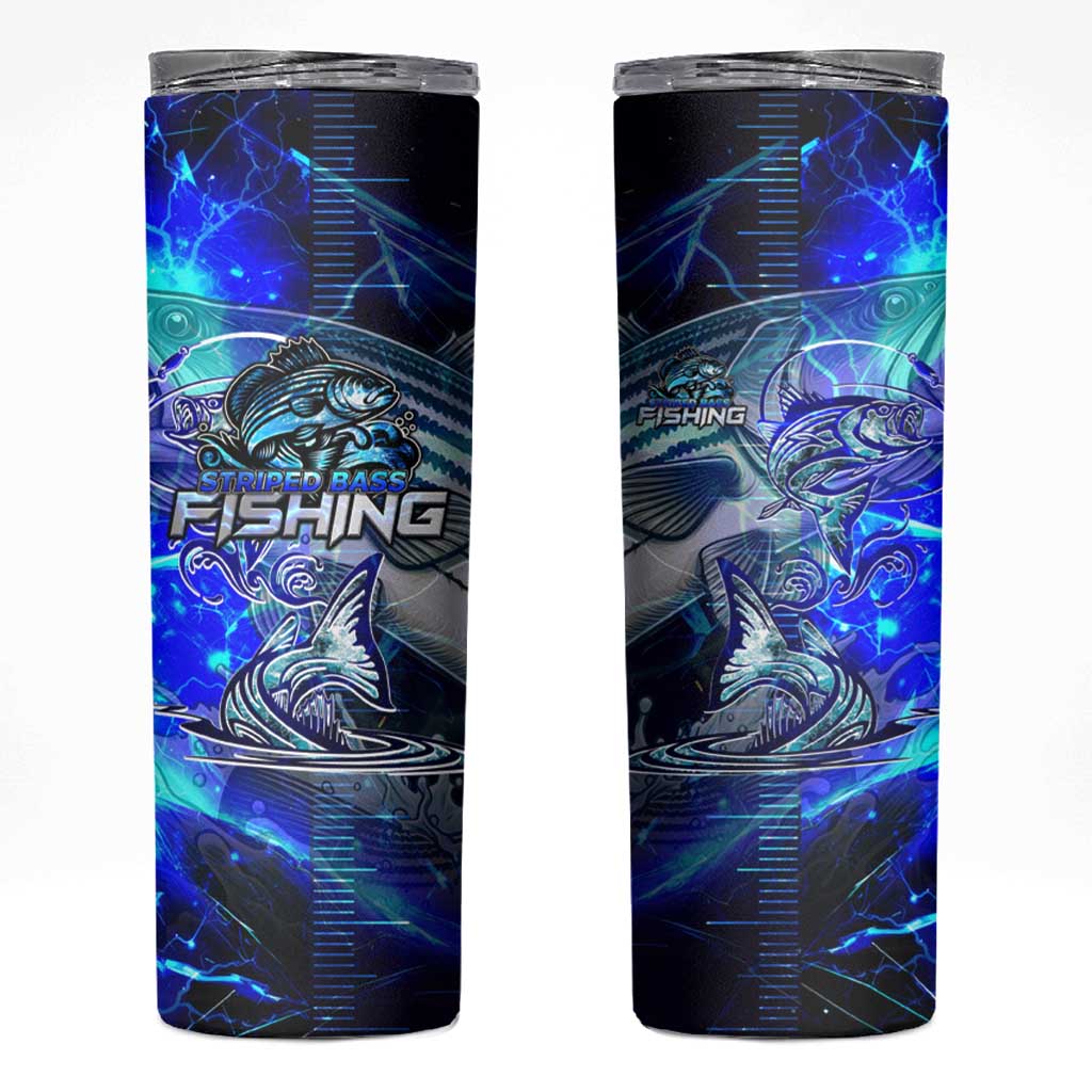 Blue Lightning Striped Bass Skinny Tumbler Power Surge Fishing Hook Electric Print - Wonder Print Shop