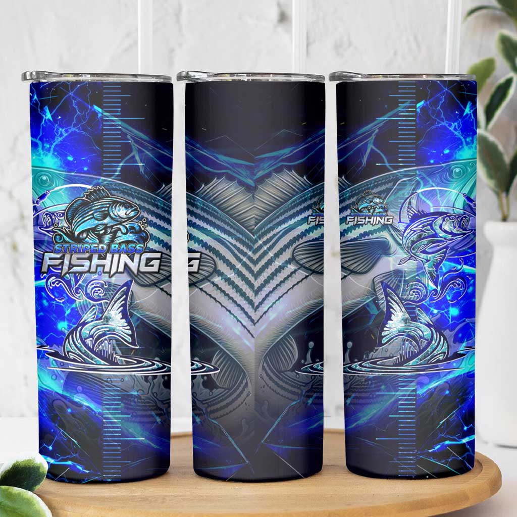 Blue Lightning Striped Bass Skinny Tumbler Power Surge Fishing Hook Electric Print - Wonder Print Shop
