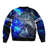 Blue Lightning Striped Bass Sleeve Zip Bomber Jacket Power Surge Fishing Hook Electric Print - Wonder Print Shop