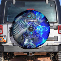 Blue Lightning Striped Bass Spare Tire Cover Power Surge Fishing Hook Electric Print - Wonder Print Shop