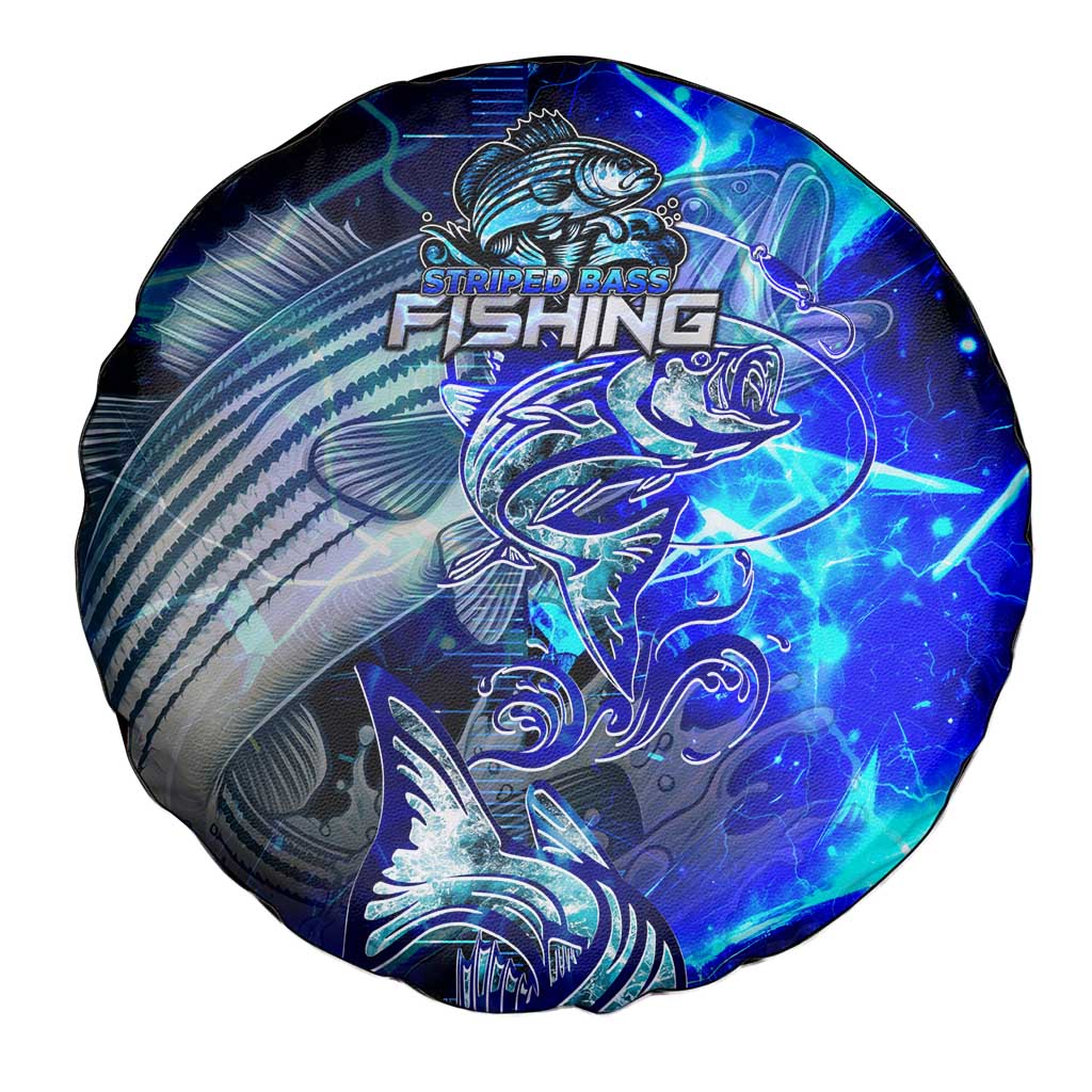 Blue Lightning Striped Bass Spare Tire Cover Power Surge Fishing Hook Electric Print - Wonder Print Shop