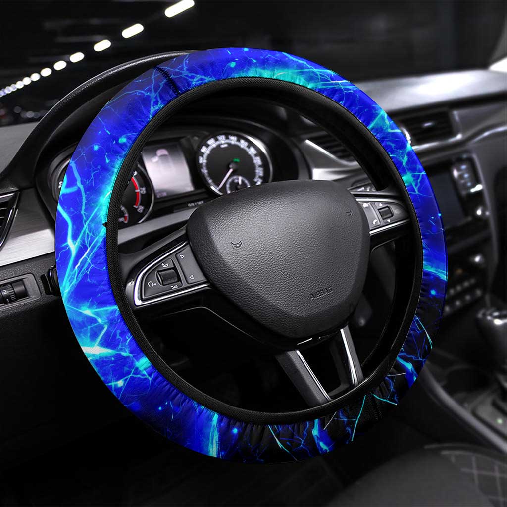 Blue Lightning Striped Bass Steering Wheel Cover Power Surge Fishing Hook Electric Print - Wonder Print Shop