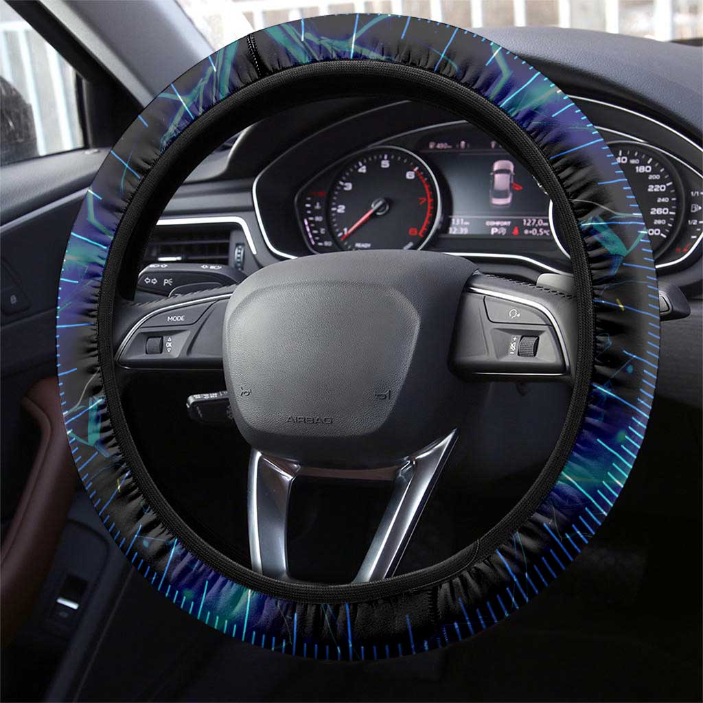 Blue Lightning Striped Bass Steering Wheel Cover Power Surge Fishing Hook Electric Print - Wonder Print Shop