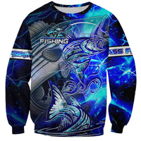 Blue Lightning Striped Bass Sweatshirt Power Surge Fishing Hook Electric Print - Wonder Print Shop