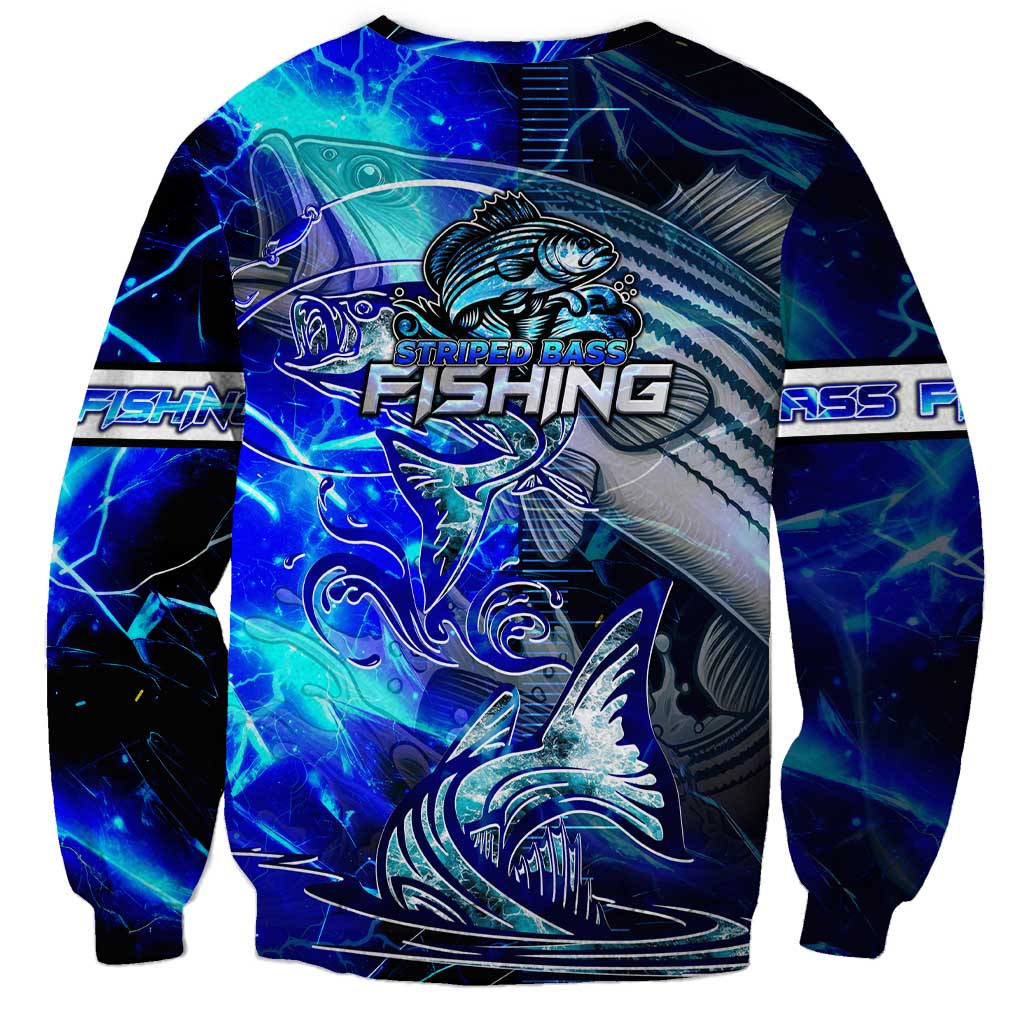 Blue Lightning Striped Bass Sweatshirt Power Surge Fishing Hook Electric Print - Wonder Print Shop