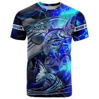 Blue Lightning Striped Bass T Shirt Power Surge Fishing Hook Electric Print - Wonder Print Shop