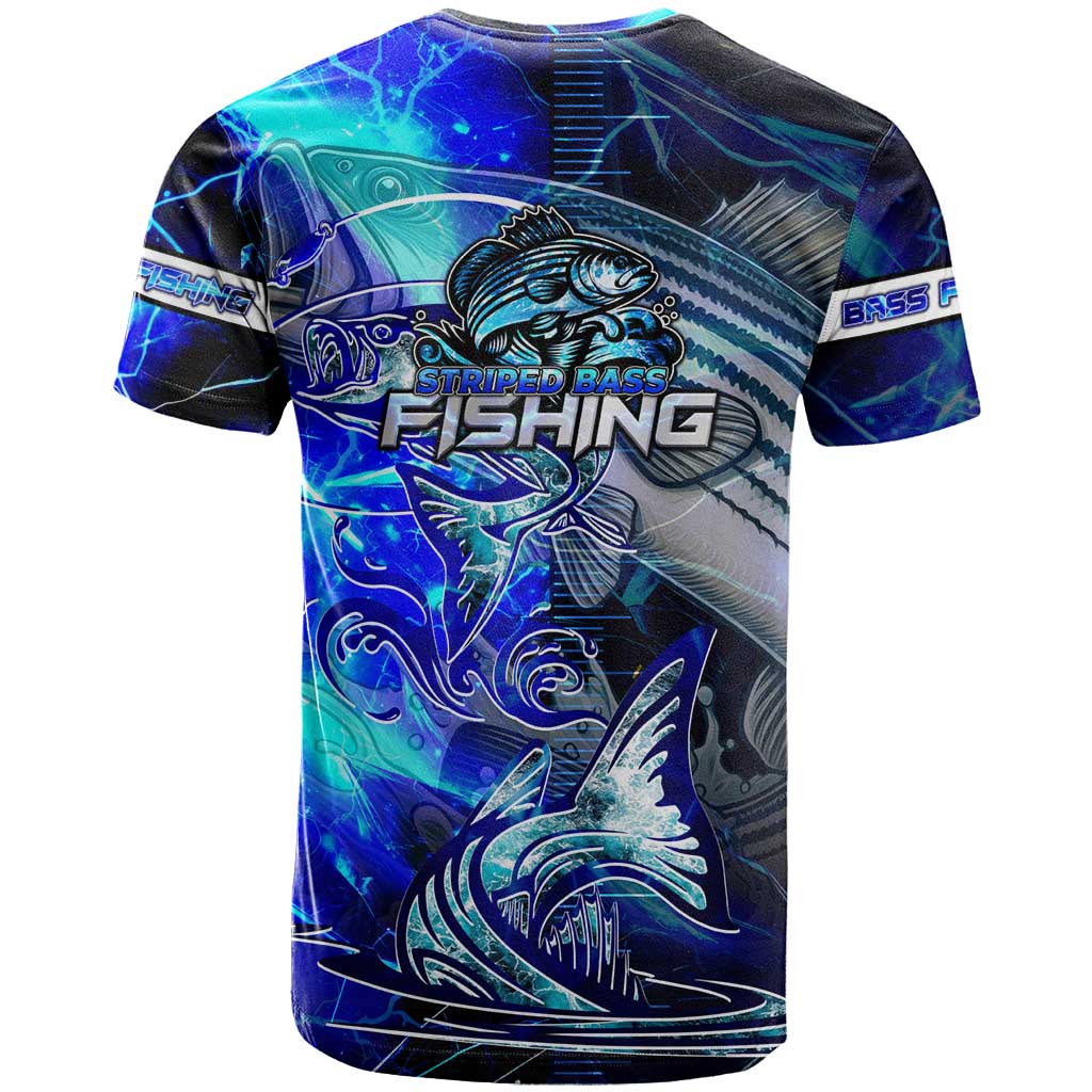 Blue Lightning Striped Bass T Shirt Power Surge Fishing Hook Electric Print - Wonder Print Shop