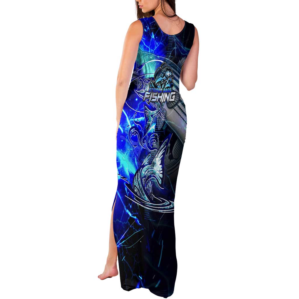 Blue Lightning Striped Bass Tank Maxi Dress Power Surge Fishing Hook Electric Print - Wonder Print Shop