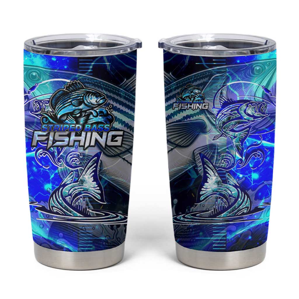 Blue Lightning Striped Bass Tumbler Cup Power Surge Fishing Hook Electric Print - Wonder Print Shop