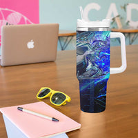 Blue Lightning Striped Bass Tumbler With Handle Power Surge Fishing Hook Electric Print - Wonder Print Shop