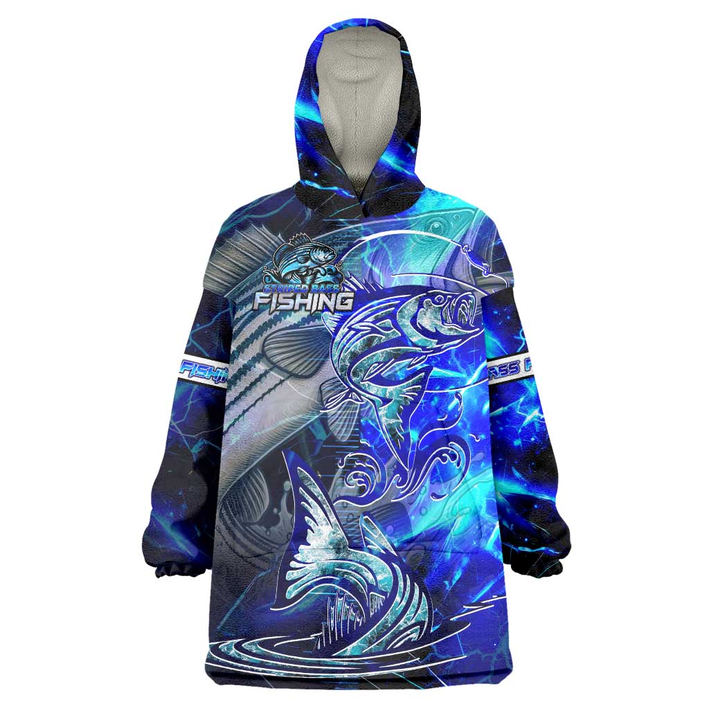 Blue Lightning Striped Bass Wearable Blanket Hoodie Power Surge Fishing Hook Electric Print - Wonder Print Shop