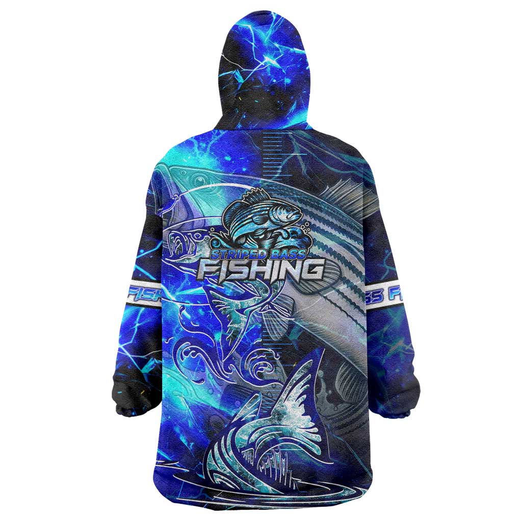 Blue Lightning Striped Bass Wearable Blanket Hoodie Power Surge Fishing Hook Electric Print - Wonder Print Shop
