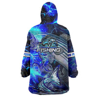 Blue Lightning Striped Bass Wearable Blanket Hoodie Power Surge Fishing Hook Electric Print - Wonder Print Shop