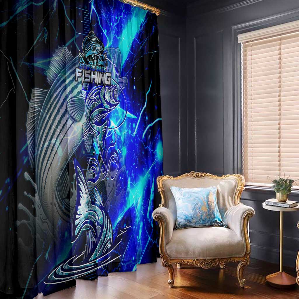 Blue Lightning Striped Bass Window Curtain Power Surge Fishing Hook Electric Print - Wonder Print Shop