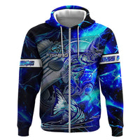 Blue Lightning Striped Bass Zip Hoodie Power Surge Fishing Hook Electric Print - Wonder Print Shop